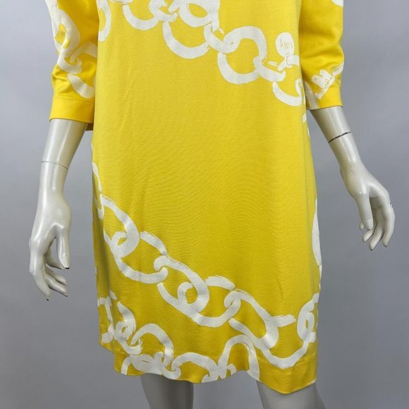 Lilly‎ Pulitzer Jonah Shift Dress Women L 3/4 Sleeve Stretch Yellow Chain Key